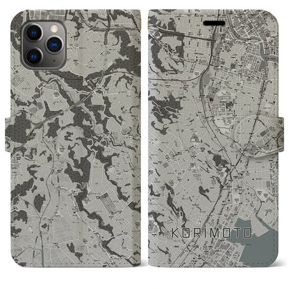 【郡元（鹿児島県）】地図柄iPhoneケース（手帳タイプ）モノトーン・iPhone 11 Pro Max 用