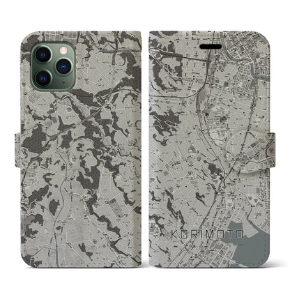 【郡元（鹿児島県）】地図柄iPhoneケース（手帳タイプ）モノトーン・iPhone 11 Pro 用