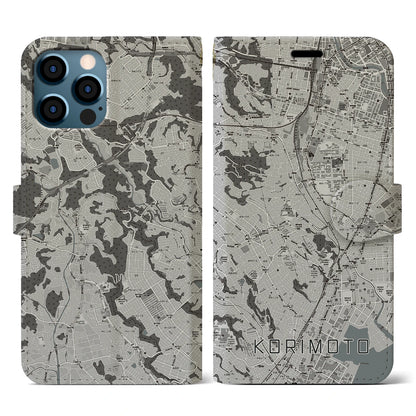 【郡元（鹿児島県）】地図柄iPhoneケース（手帳タイプ）モノトーン・iPhone 12 / 12 Pro 用