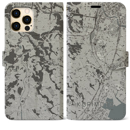 【郡元（鹿児島県）】地図柄iPhoneケース（手帳タイプ）モノトーン・iPhone 12 Pro Max 用