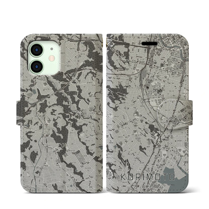 【郡元（鹿児島県）】地図柄iPhoneケース（手帳タイプ）モノトーン・iPhone 12 mini 用