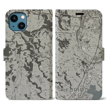 【郡元（鹿児島県）】地図柄iPhoneケース（手帳タイプ）モノトーン・iPhone 13 用