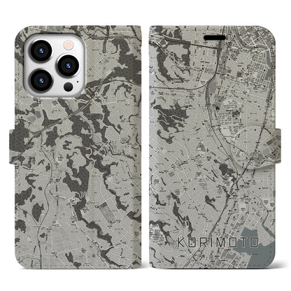 【郡元（鹿児島県）】地図柄iPhoneケース（手帳タイプ）モノトーン・iPhone 13 Pro 用