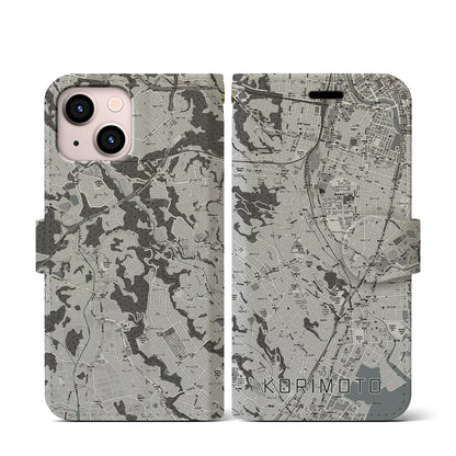 【郡元（鹿児島県）】地図柄iPhoneケース（手帳タイプ）モノトーン・iPhone 13 mini 用