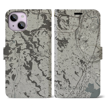 【郡元（鹿児島県）】地図柄iPhoneケース（手帳タイプ）モノトーン・iPhone 14 用