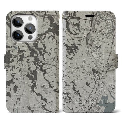 【郡元（鹿児島県）】地図柄iPhoneケース（手帳タイプ）モノトーン・iPhone 14 Pro 用