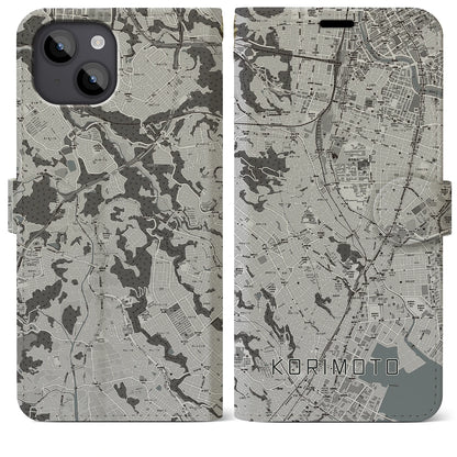 【郡元（鹿児島県）】地図柄iPhoneケース（手帳タイプ）モノトーン・iPhone 14 Plus 用