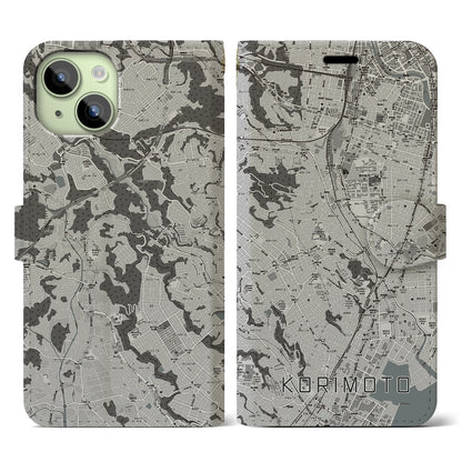 【郡元（鹿児島県）】地図柄iPhoneケース（手帳タイプ）モノトーン・iPhone 15 用