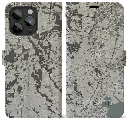 【郡元（鹿児島県）】地図柄iPhoneケース（手帳タイプ）モノトーン・iPhone 15 Pro Max 用