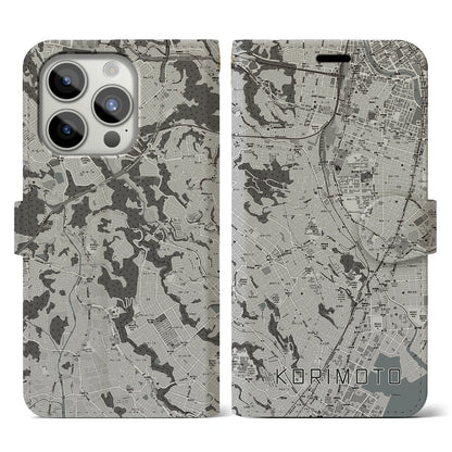 【郡元（鹿児島県）】地図柄iPhoneケース（手帳タイプ）モノトーン・iPhone 15 Pro 用