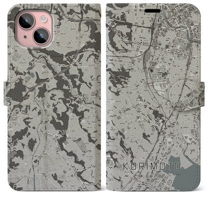 【郡元（鹿児島県）】地図柄iPhoneケース（手帳タイプ）モノトーン・iPhone 15 Plus 用