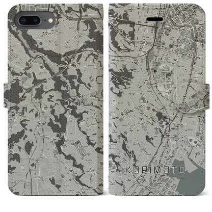 【郡元（鹿児島県）】地図柄iPhoneケース（手帳タイプ）モノトーン・iPhone 8Plus /7Plus / 6sPlus / 6Plus 用