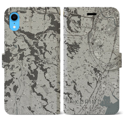 【郡元（鹿児島県）】地図柄iPhoneケース（手帳タイプ）モノトーン・iPhone XR 用