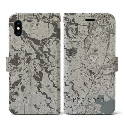 【郡元（鹿児島県）】地図柄iPhoneケース（手帳タイプ）モノトーン・iPhone XS / X 用