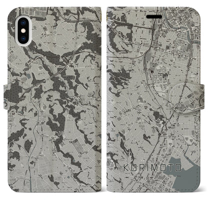 【郡元（鹿児島県）】地図柄iPhoneケース（手帳タイプ）モノトーン・iPhone XS Max 用