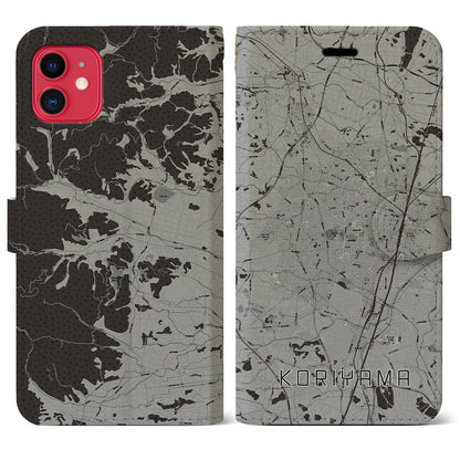 【郡山（福島県）】地図柄iPhoneケース（手帳タイプ）モノトーン・iPhone 11 用