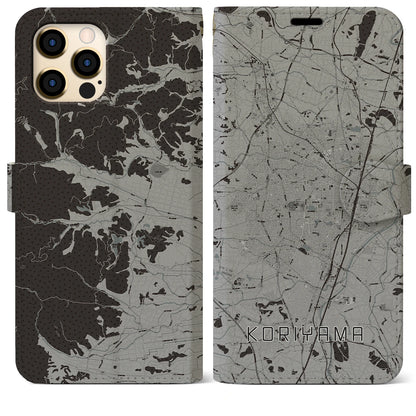 【郡山（福島県）】地図柄iPhoneケース（手帳タイプ）モノトーン・iPhone 12 Pro Max 用