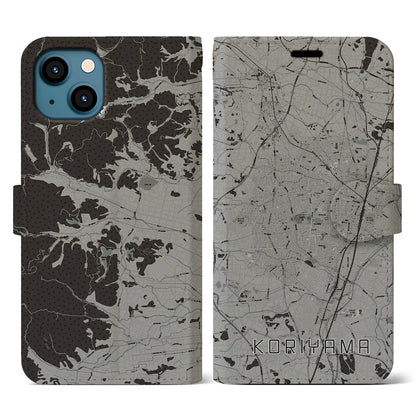 【郡山（福島県）】地図柄iPhoneケース（手帳タイプ）モノトーン・iPhone 13 用