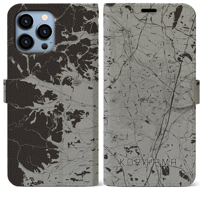 【郡山（福島県）】地図柄iPhoneケース（手帳タイプ）モノトーン・iPhone 13 Pro Max 用