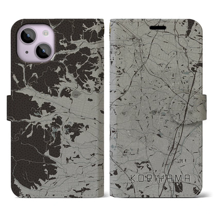 【郡山（福島県）】地図柄iPhoneケース（手帳タイプ）モノトーン・iPhone 14 用