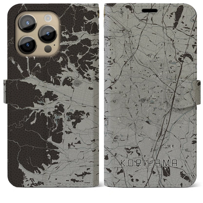 【郡山（福島県）】地図柄iPhoneケース（手帳タイプ）モノトーン・iPhone 14 Pro Max 用