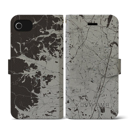 【郡山（福島県）】地図柄iPhoneケース（手帳タイプ）モノトーン・iPhone SE（第3 / 第2世代） / 8 / 7 / 6s / 6 用