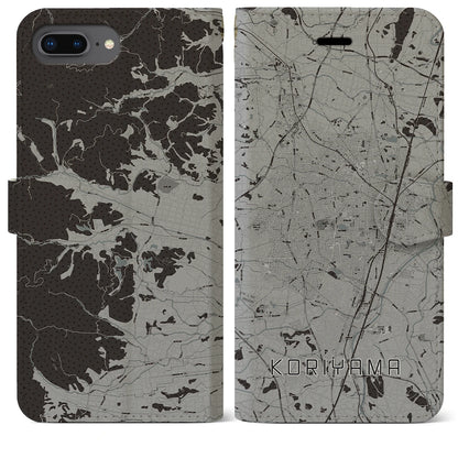 【郡山（福島県）】地図柄iPhoneケース（手帳タイプ）モノトーン・iPhone 8Plus /7Plus / 6sPlus / 6Plus 用