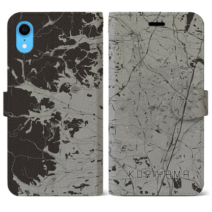 【郡山（福島県）】地図柄iPhoneケース（手帳タイプ）モノトーン・iPhone XR 用