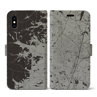 【郡山（福島県）】地図柄iPhoneケース（手帳タイプ）モノトーン・iPhone XS / X 用