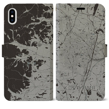 【郡山（福島県）】地図柄iPhoneケース（手帳タイプ）モノトーン・iPhone XS Max 用