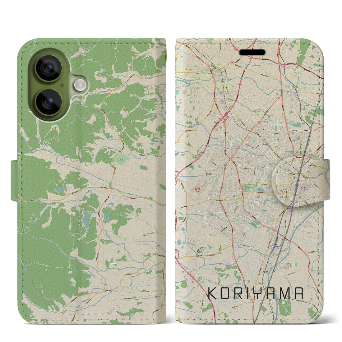 【郡山（福島県）】地図柄iPhoneケース（手帳タイプ）ナチュラル・iPhone 17 Pro Max 用