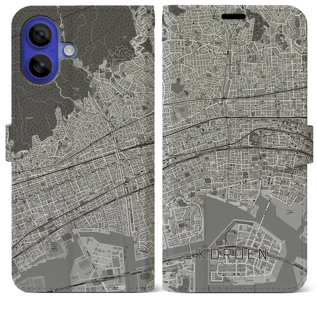 【香櫨園(兵庫県)】地図柄iPhoneケース(手帳タイプ)モノトーン・iPhone 16 Pro Max 用