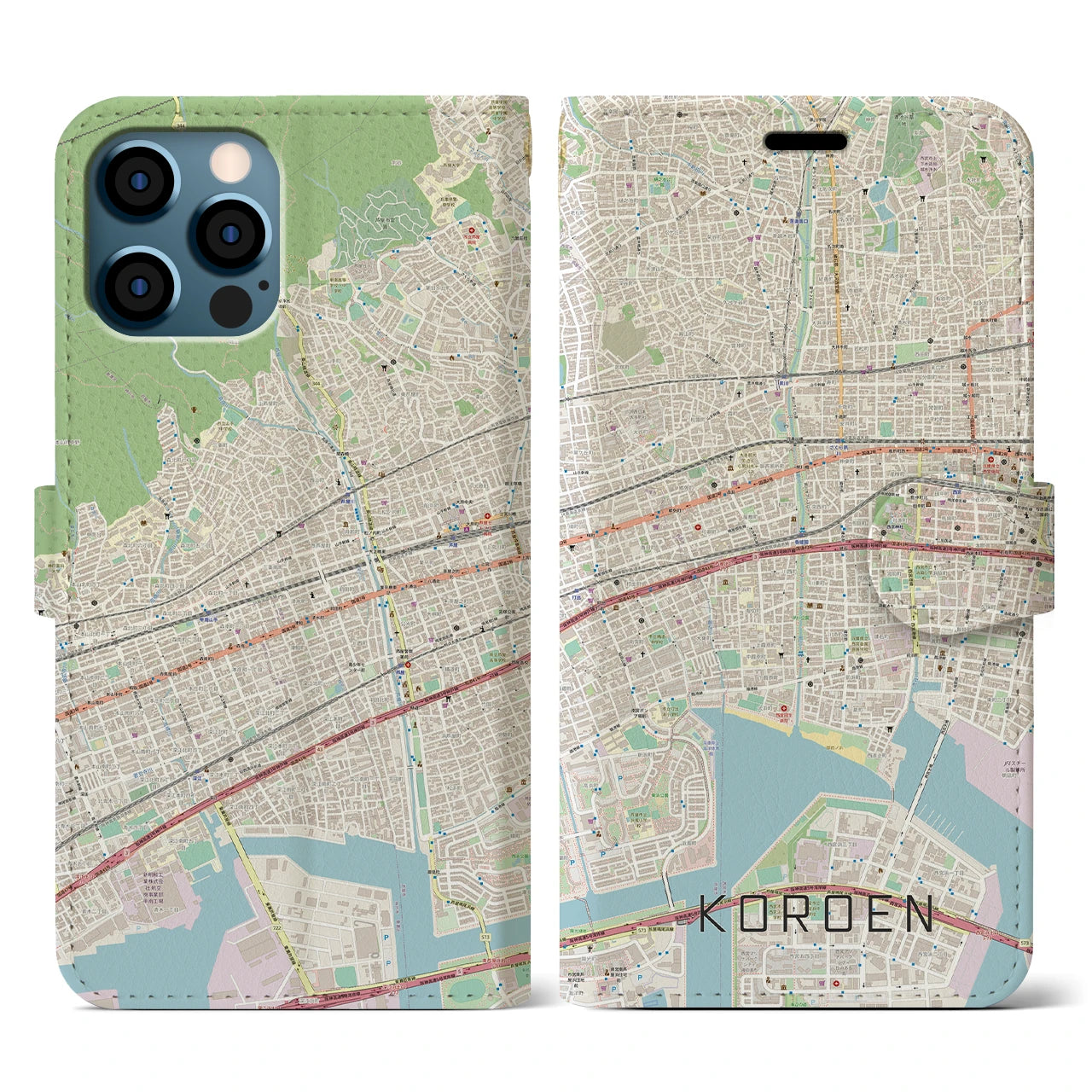 【香櫨園（兵庫県）】地図柄iPhoneケース（手帳タイプ）