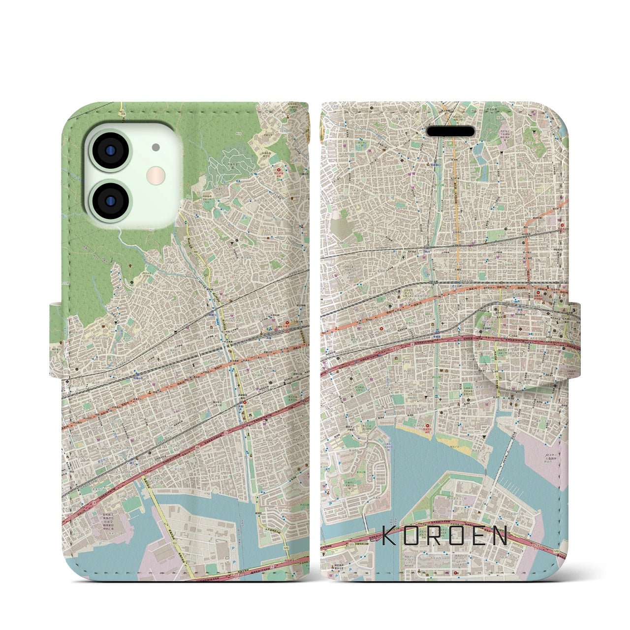 【香櫨園（兵庫県）】地図柄iPhoneケース（手帳タイプ）