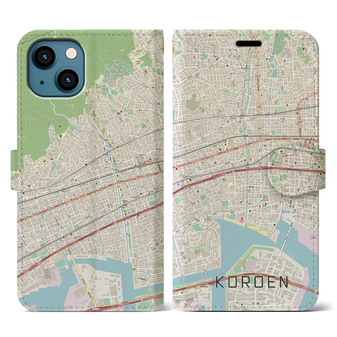 【香櫨園（兵庫県）】地図柄iPhoneケース（手帳タイプ）