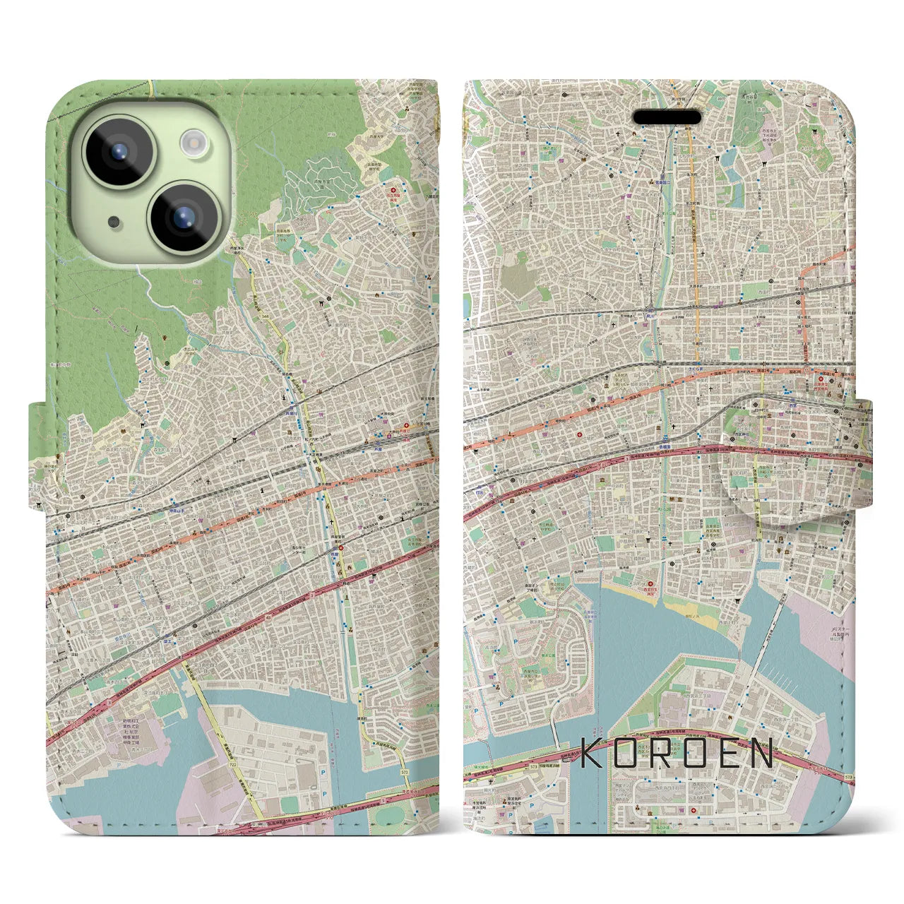 【香櫨園（兵庫県）】地図柄iPhoneケース（手帳タイプ）