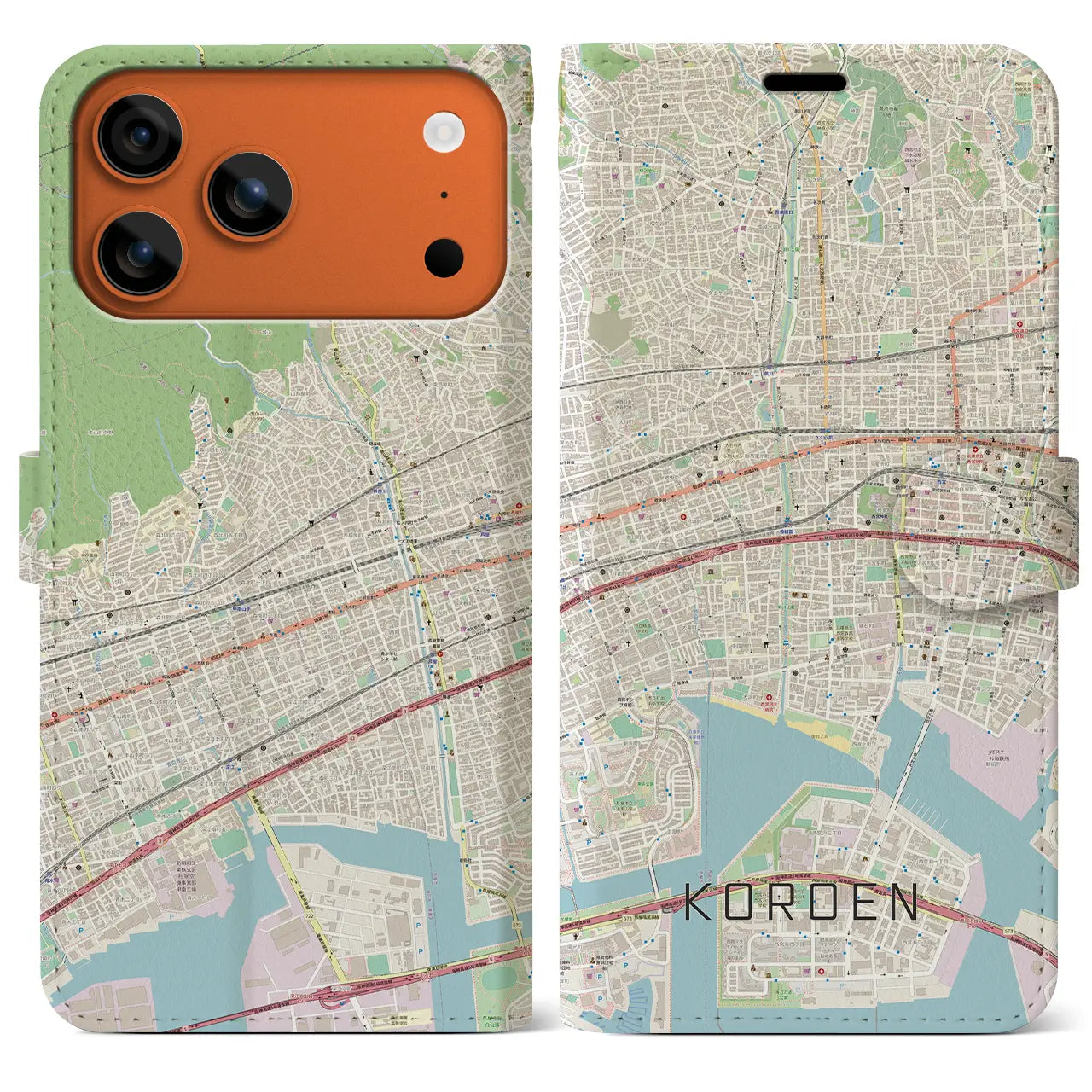 【香櫨園(兵庫県)】地図柄iPhoneケース(手帳タイプ)ナチュラル・iPhone 17 Pro Max 用