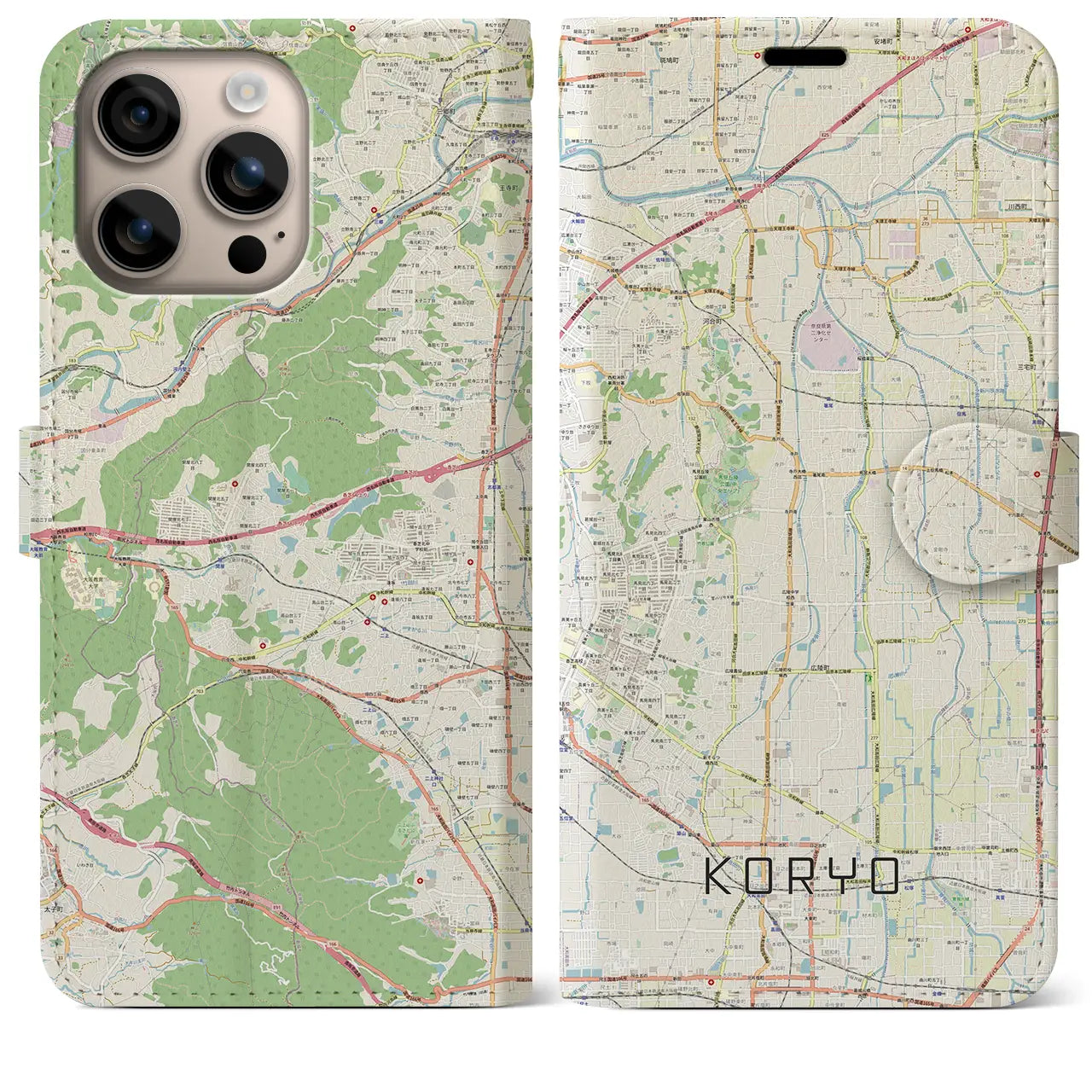 【広陵（奈良県）】地図柄iPhoneケース（手帳タイプ）ナチュラル・iPhone 16 Plus 用