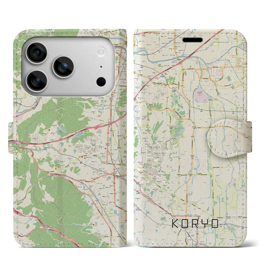 【広陵（奈良県）】地図柄iPhoneケース（手帳タイプ）ナチュラル・iPhone 17 Pro Max 用