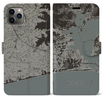 【湖西（静岡県）】地図柄iPhoneケース（手帳タイプ）モノトーン・iPhone 11 Pro Max 用