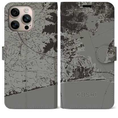 【湖西（静岡県）】地図柄iPhoneケース（手帳タイプ）モノトーン・iPhone 16 Plus 用