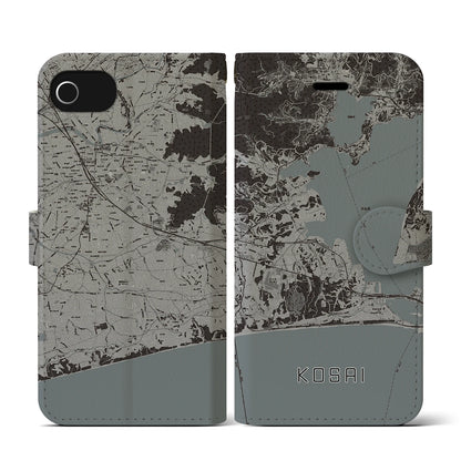 【湖西（静岡県）】地図柄iPhoneケース（手帳タイプ）モノトーン・iPhone SE（第3 / 第2世代） / 8 / 7 / 6s / 6 用