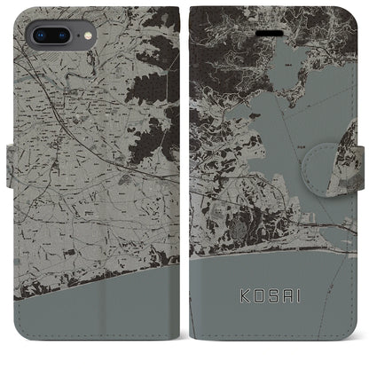 【湖西（静岡県）】地図柄iPhoneケース（手帳タイプ）モノトーン・iPhone 8Plus /7Plus / 6sPlus / 6Plus 用