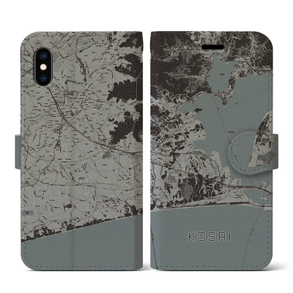 【湖西（静岡県）】地図柄iPhoneケース（手帳タイプ）モノトーン・iPhone XS / X 用