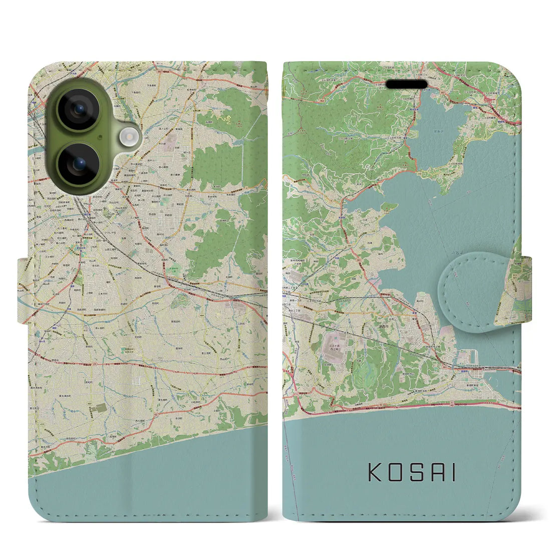 【湖西（静岡県）】地図柄iPhoneケース（手帳タイプ）ナチュラル・iPhone 17 Pro Max 用