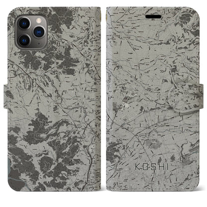 【合志（熊本県）】地図柄iPhoneケース（手帳タイプ）モノトーン・iPhone 11 Pro Max 用