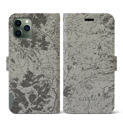 【合志（熊本県）】地図柄iPhoneケース（手帳タイプ）モノトーン・iPhone 11 Pro 用