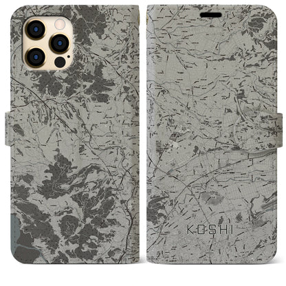 【合志（熊本県）】地図柄iPhoneケース（手帳タイプ）モノトーン・iPhone 12 Pro Max 用