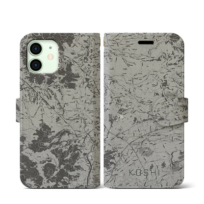 【合志（熊本県）】地図柄iPhoneケース（手帳タイプ）モノトーン・iPhone 12 mini 用