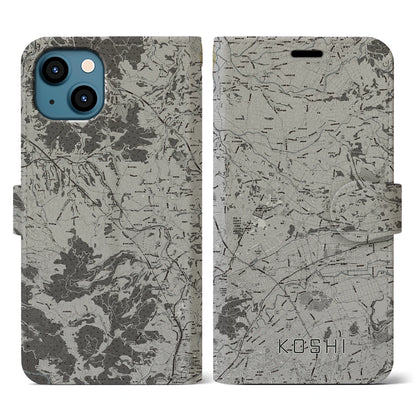 【合志（熊本県）】地図柄iPhoneケース（手帳タイプ）モノトーン・iPhone 13 用